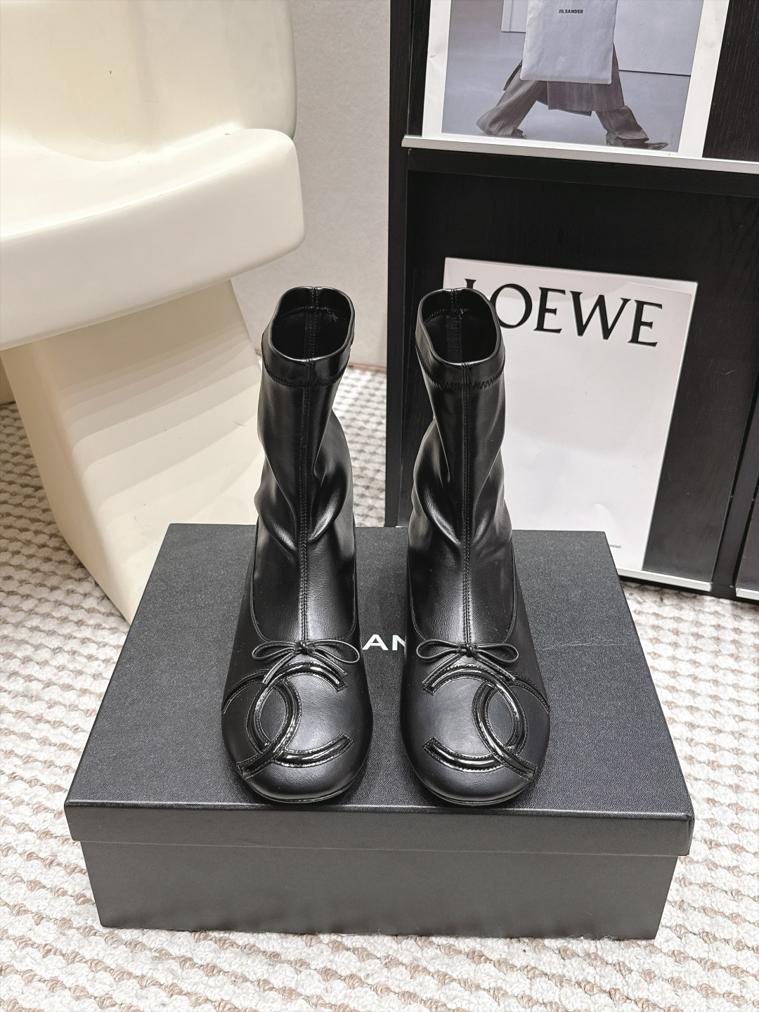 Chanel Black Logo Ankle Boots