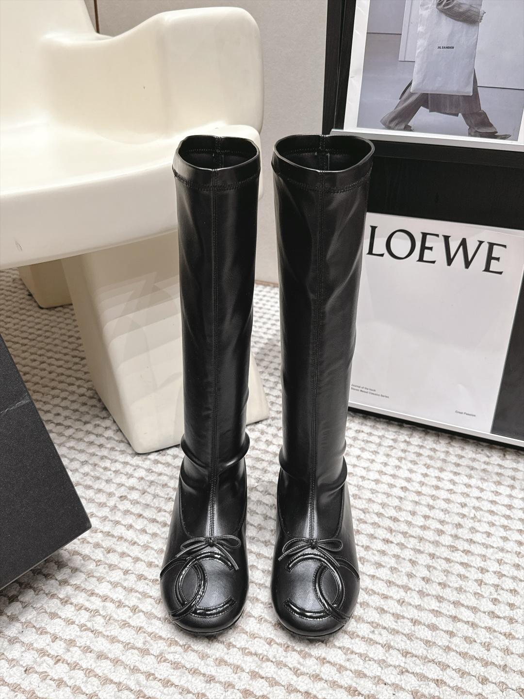 Chanel Black Logo Knee-High Boots