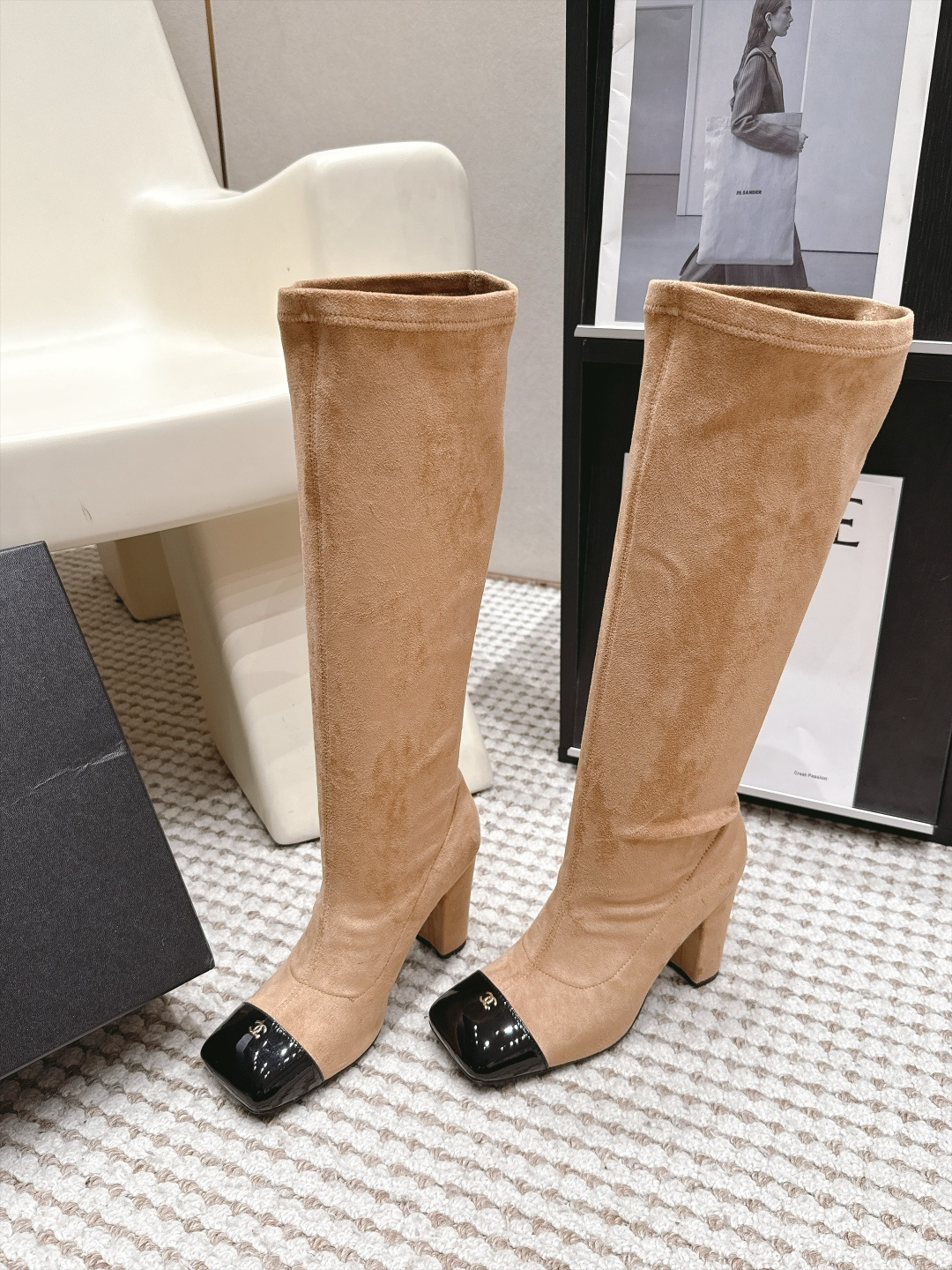 Chanel Tan Cap-Toe Knee-High Boots