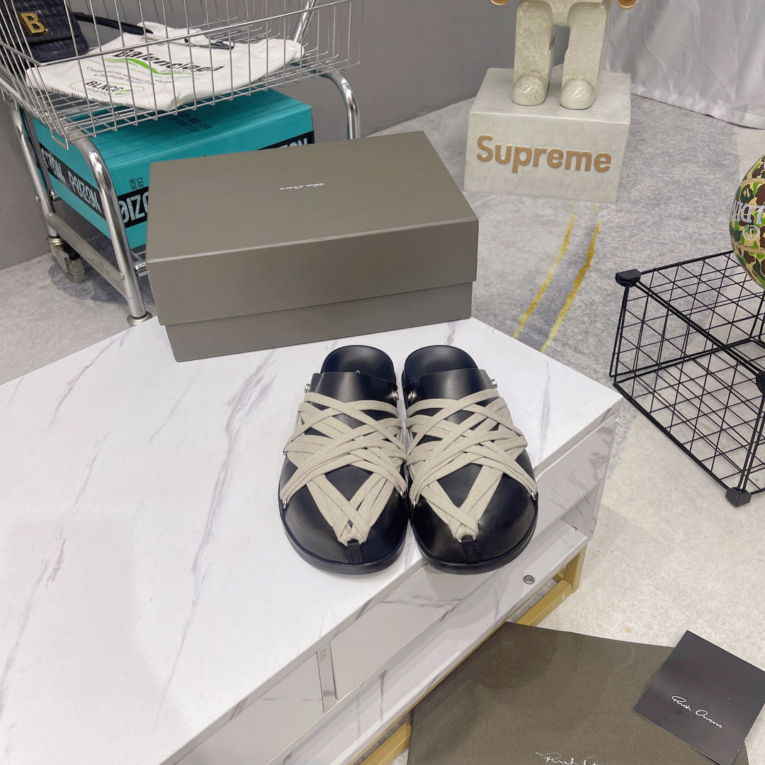 NO:265886,Strap Rickowens Owens Crazy Strap Couple Slippers Suede Black The 