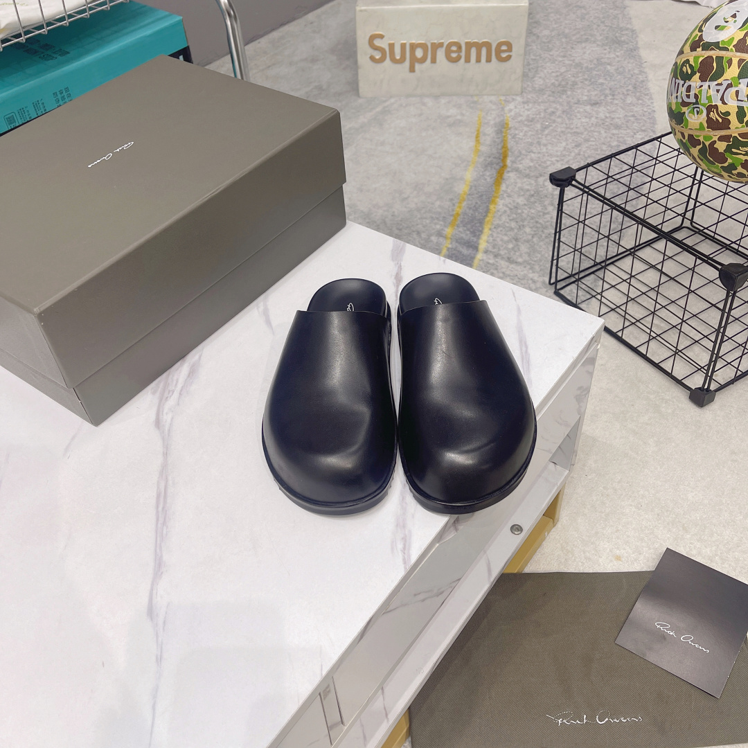 NO:265890,Plain Rickowens Owens couple slippers Suede Black The annual 