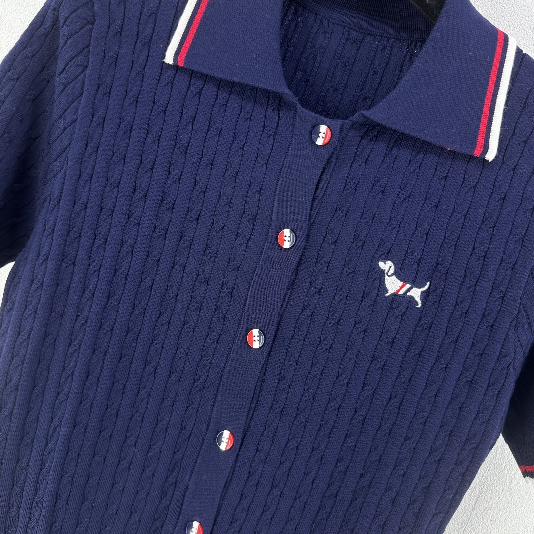 Thom Browne Women's Navy Knit Polo Shirt with Dog Embroidery 5 cmp i1750696344751 9546 0 5