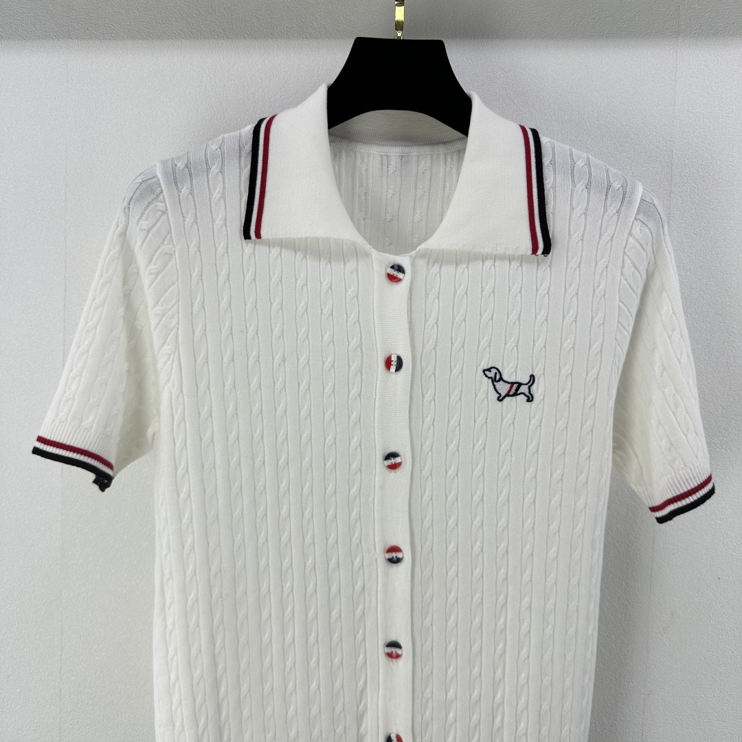 Thom Browne Women's White Knit Polo Shirt with Dog Embroidery, Short Sleeve 4 cmp i1750696558439 131 0 3