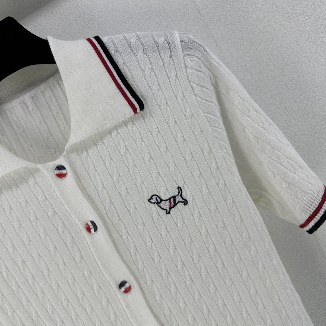 Thom Browne Women's White Knit Polo Shirt with Dog Embroidery, Short Sleeve 2 cmp i1750696558476 6224 0 2
