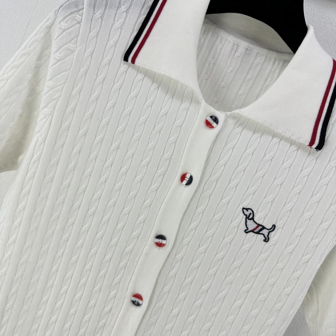 Thom Browne Women's White Knit Polo Shirt with Dog Embroidery, Short Sleeve 5 cmp i1750696558477 8853 0 5