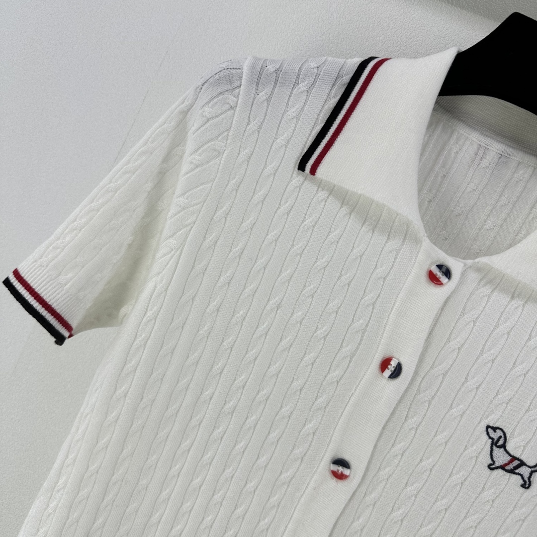 Thom Browne Women's White Knit Polo Shirt with Dog Embroidery, Short Sleeve 3 cmp i1750696559791 2164 0 1