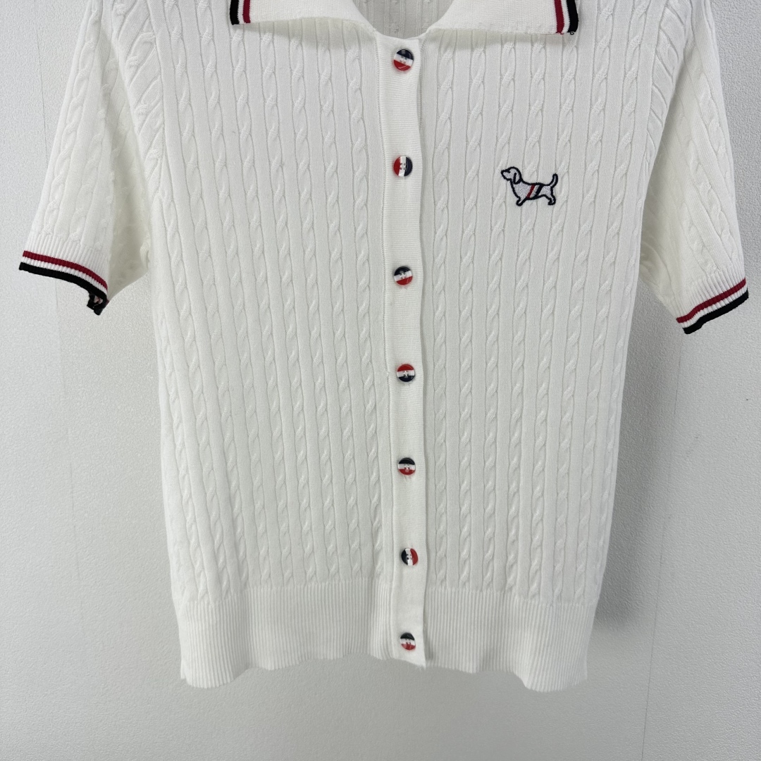 Thom Browne Women's White Knit Polo Shirt with Dog Embroidery, Short Sleeve 6 cmp i1750696559799 5066 0 4