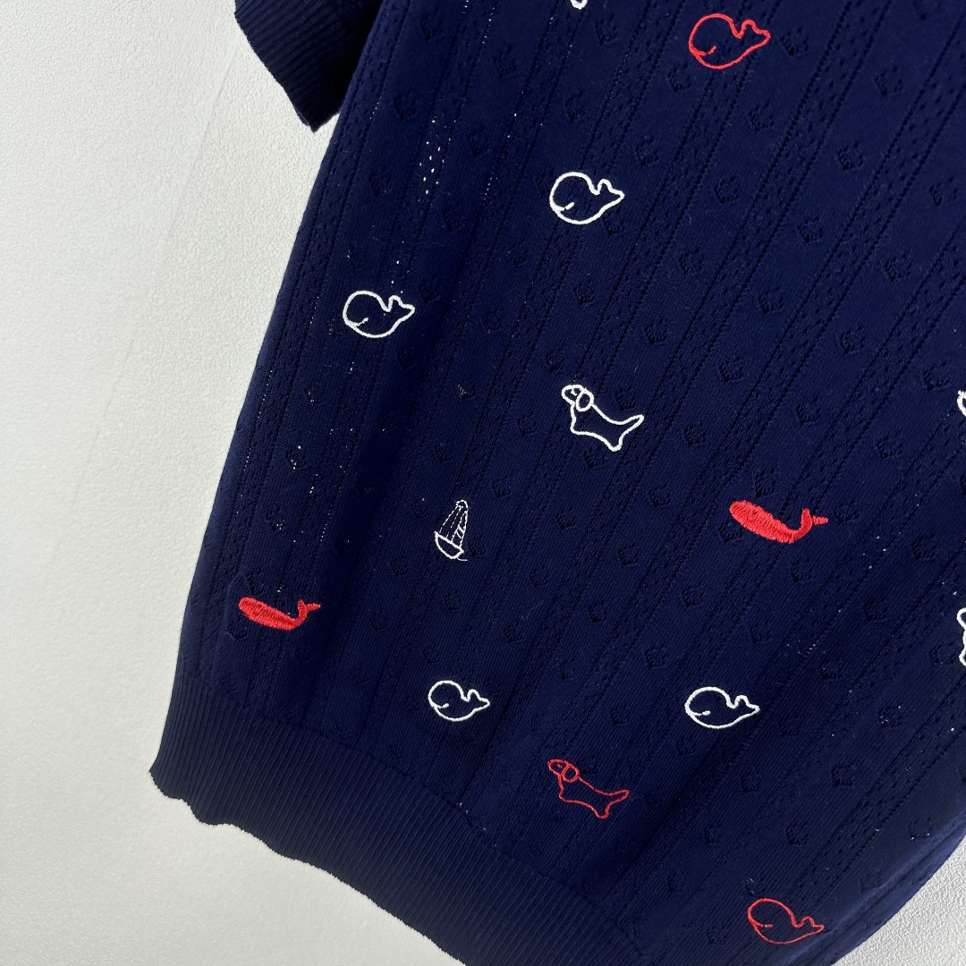 Thom Browne Women's Navy T-Shirt with Dog, Whale, and Lighthouse Embroidery 8 cmp i1750696659650 4894 0 6