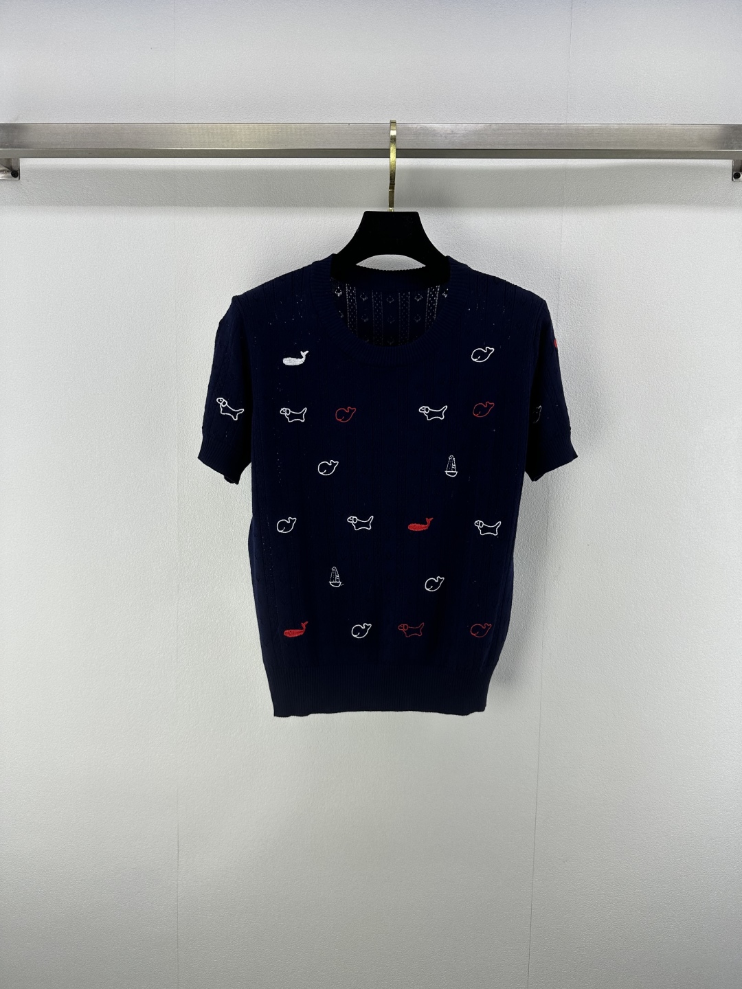 Thom Browne Women's Navy T-Shirt with Dog, Whale, and Lighthouse Embroidery 2 cmp i1750696661700 5315 0 0