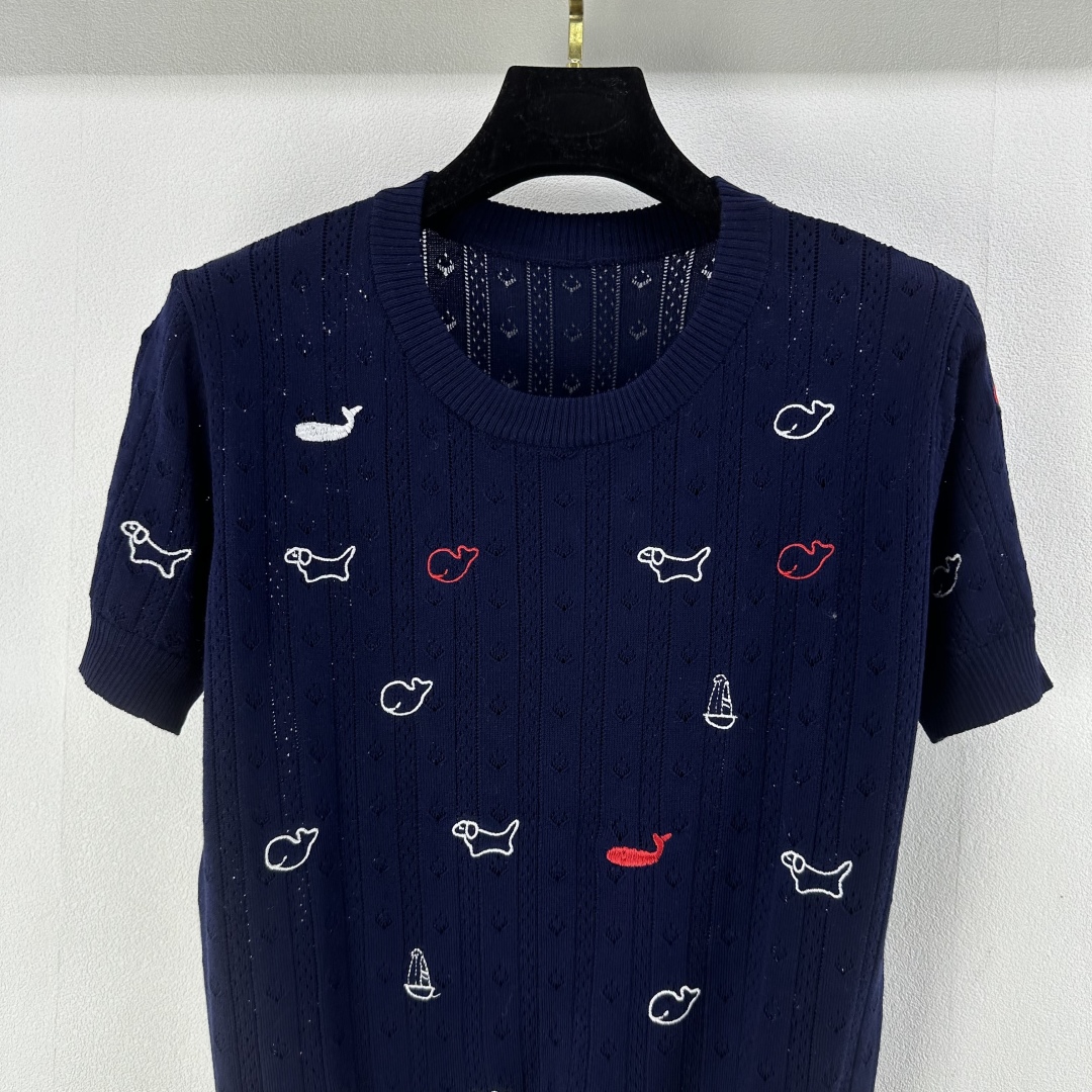 Thom Browne Women's Navy T-Shirt with Dog, Whale, and Lighthouse Embroidery 5 cmp i1750696663499 8625 0 3