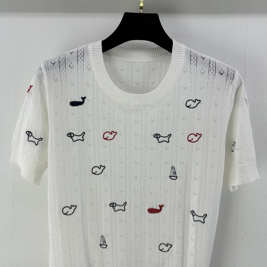 Thom Browne Women's White Jersey Top with Dog Embroidery, Slim Fit and Soft 5 cmp i1750696686683 8134 0 3