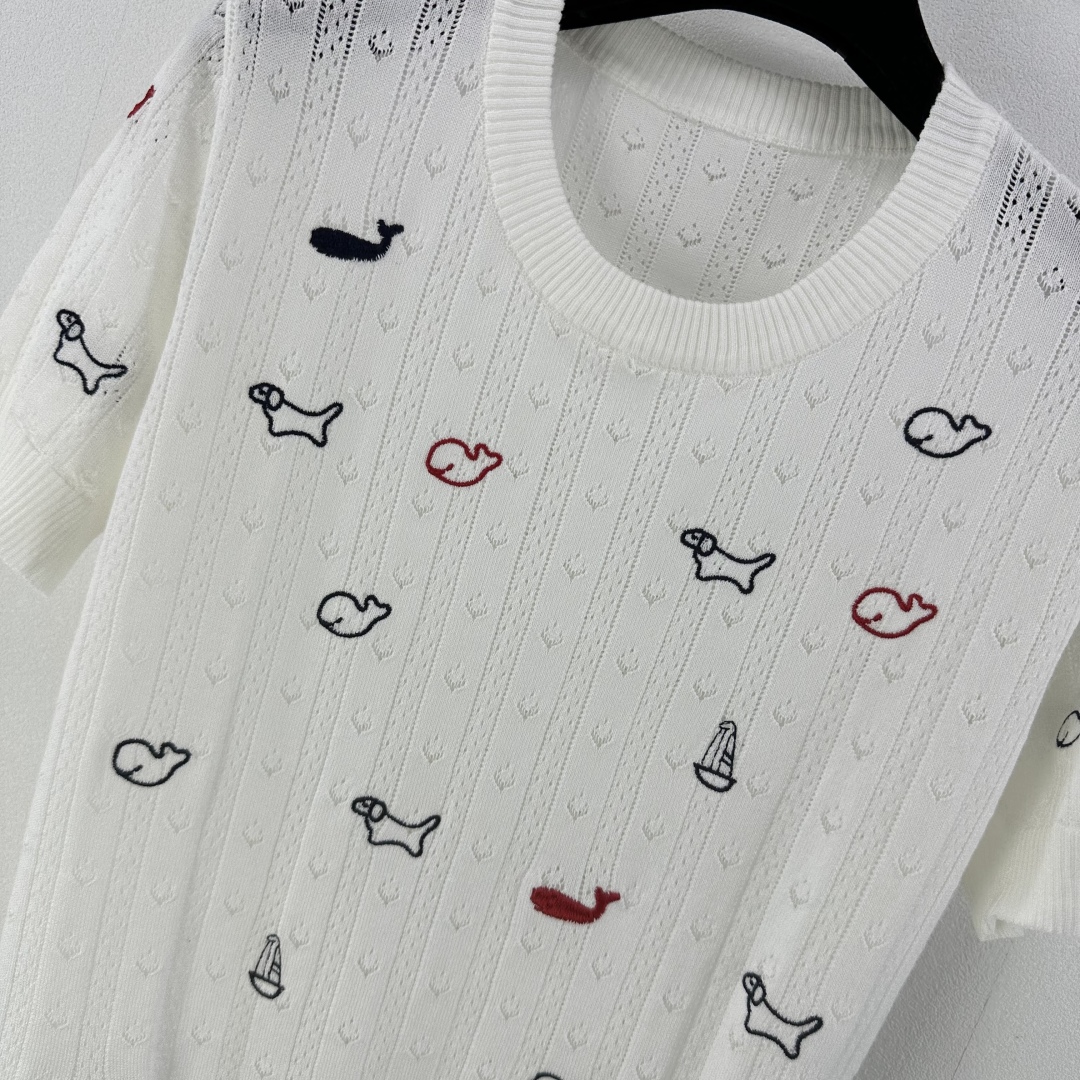 Thom Browne Women's White Jersey Top with Dog Embroidery, Slim Fit and Soft 6 cmp i1750696686726 4080 0 5