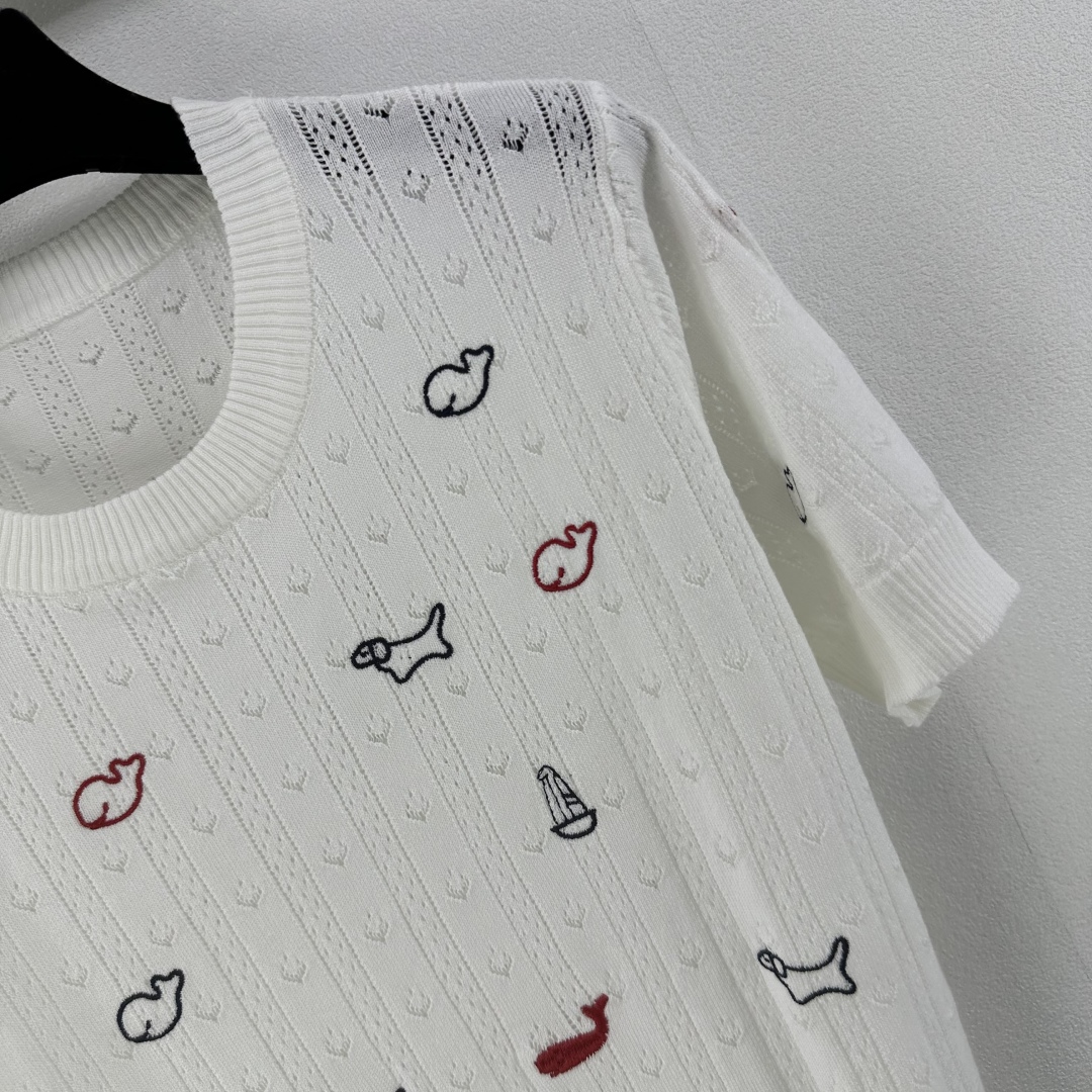 Thom Browne Women's White Jersey Top with Dog Embroidery, Slim Fit and Soft 3 cmp i1750696687959 1376 0 2