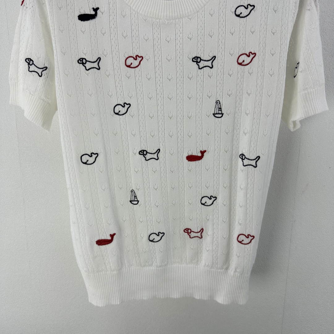 Thom Browne Women's White Jersey Top with Dog Embroidery, Slim Fit and Soft 7 cmp i1750696687961 9238 0 4