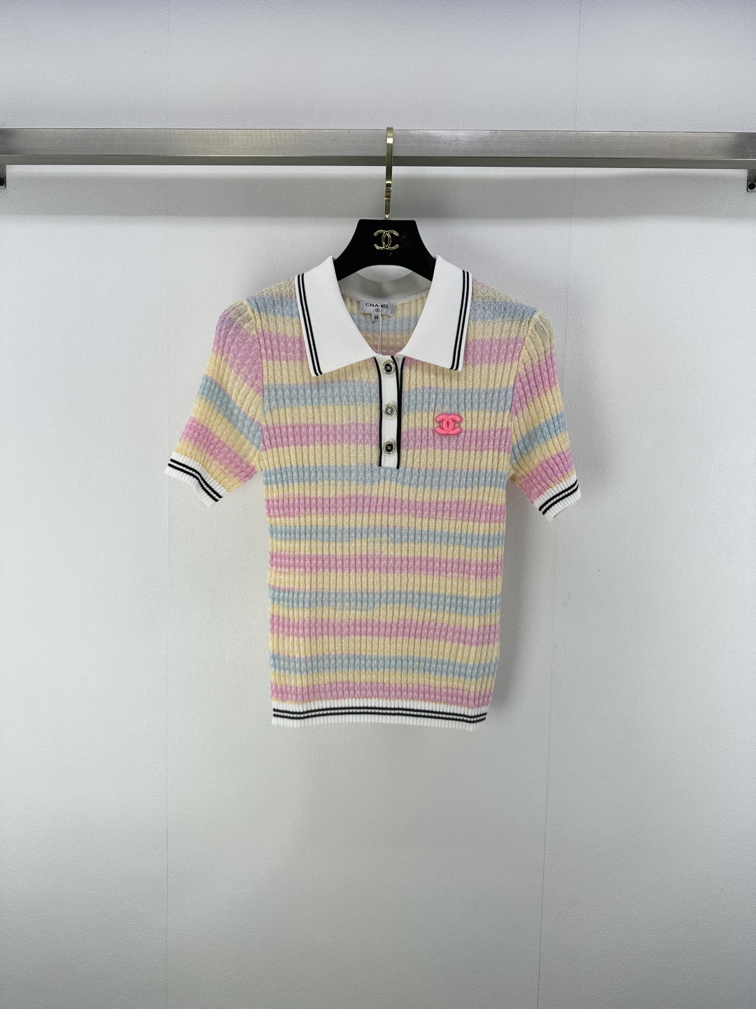 Chanel Women's Striped Knit Polo Shirt, Short Sleeve, Size S-L 1 cmp i1750778995010 8475 0 0