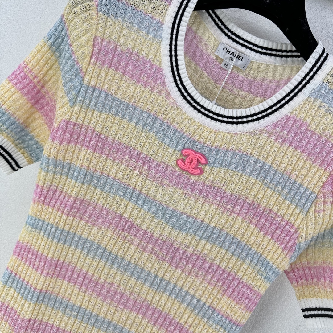 Chanel Striped Knit T-Shirt, Short Sleeve Top, Women's Size S-L 6 cmp i1750779134087 9802 0 5