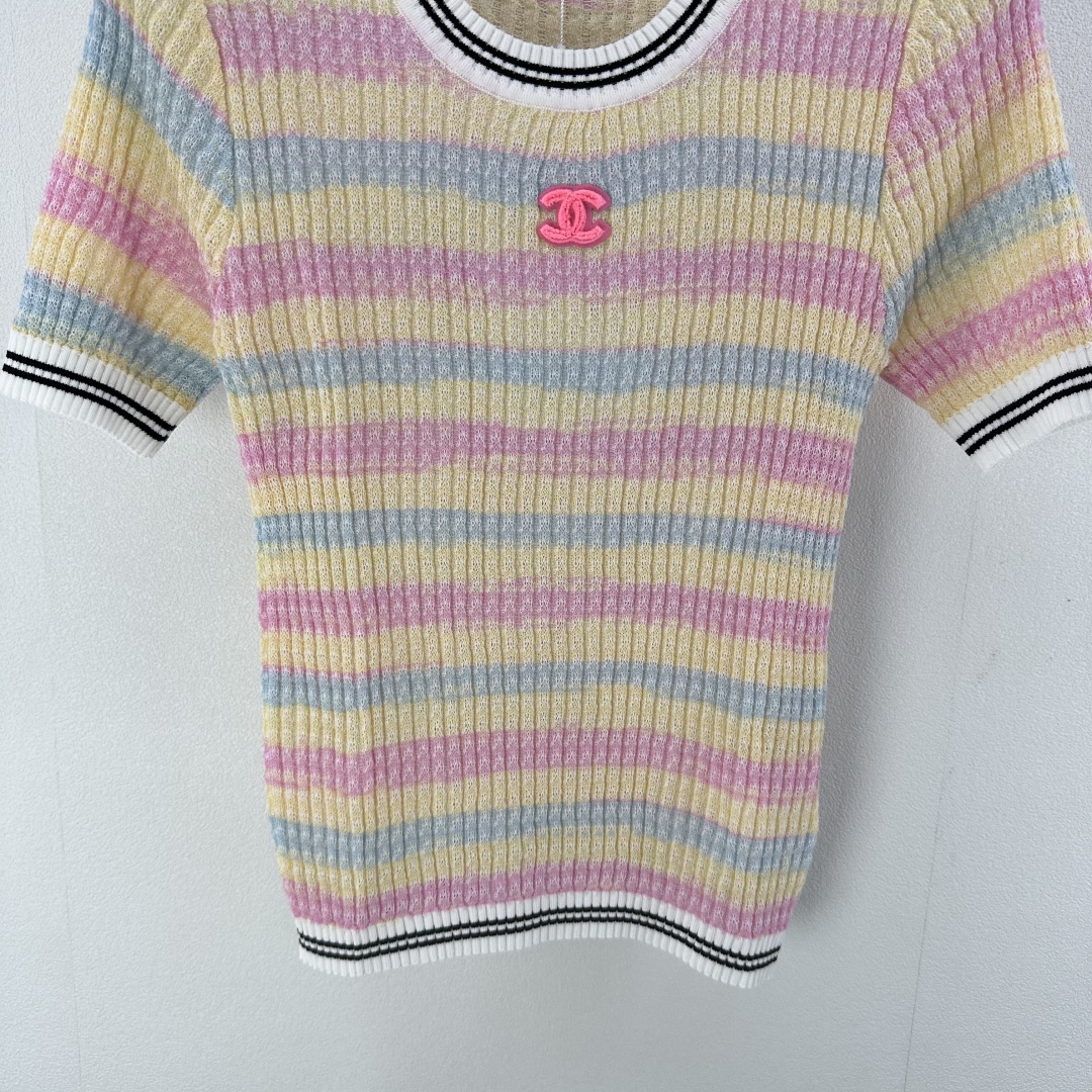 Chanel Striped Knit T-Shirt, Short Sleeve Top, Women's Size S-L 7 cmp i1750779134088 4758 0 4