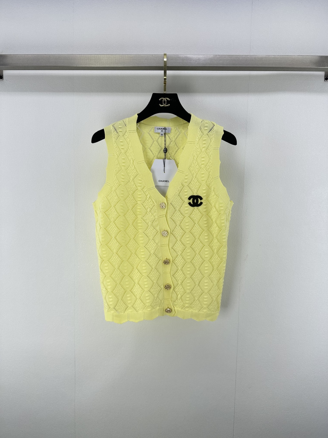 Chanel Women's Yellow Knit Vest Top with CC Logo, Size S-L 1 cmp i1750779297333 32 0 0