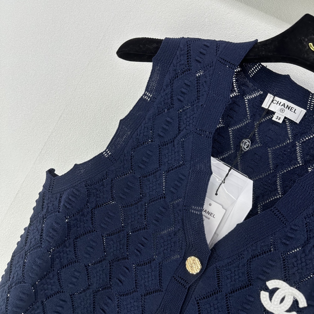 Chanel Women's Navy Knit Vest Sleeveless Top with CC Logo and Button Closure 3 cmp i1750779336107 5115 0 1