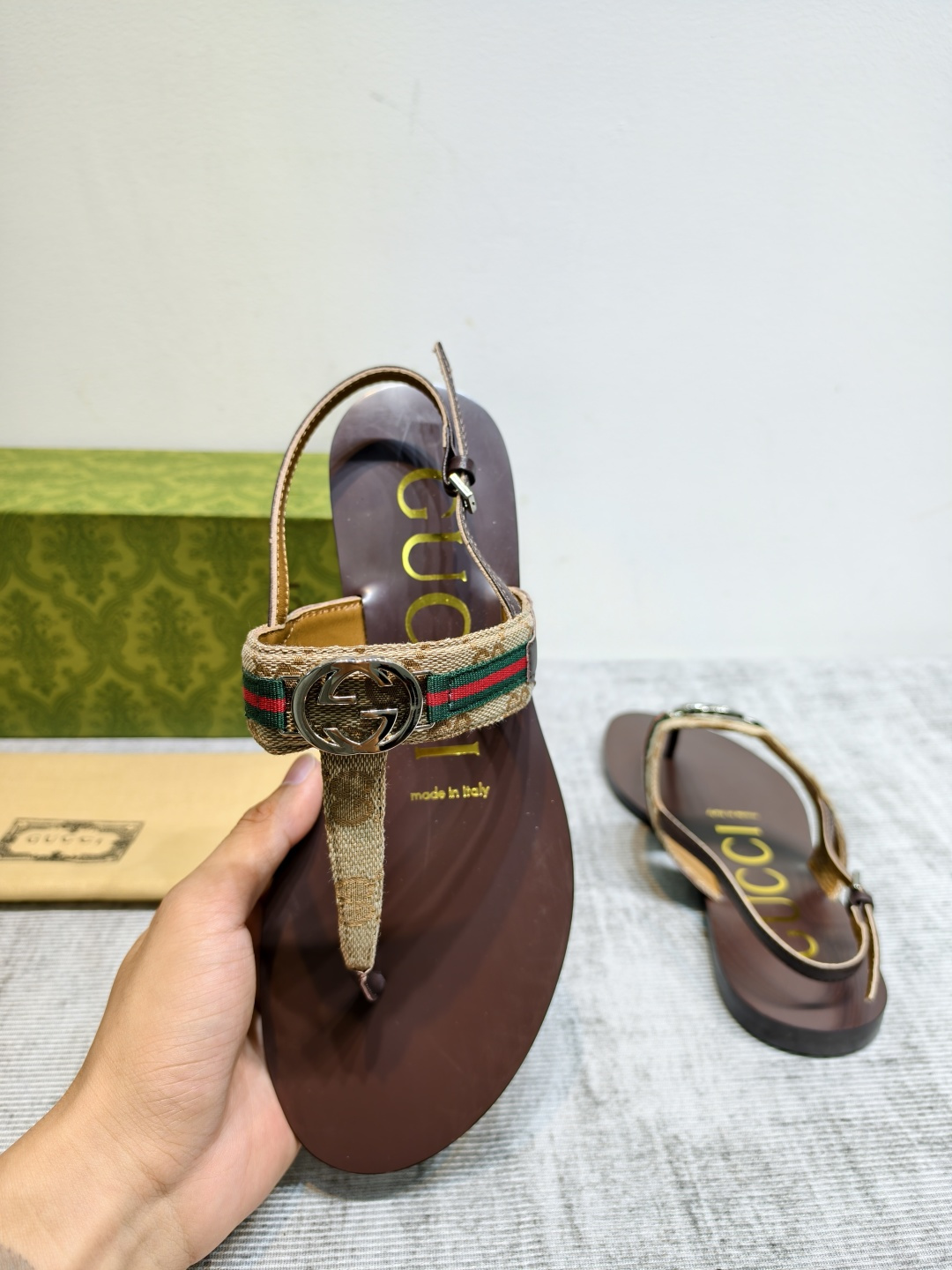  Web Interlocking G Thong Back Strap Flat Sandals