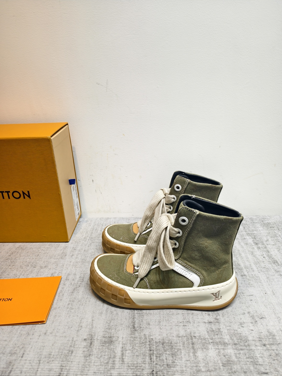 louis vuitton khaki high top sneakers