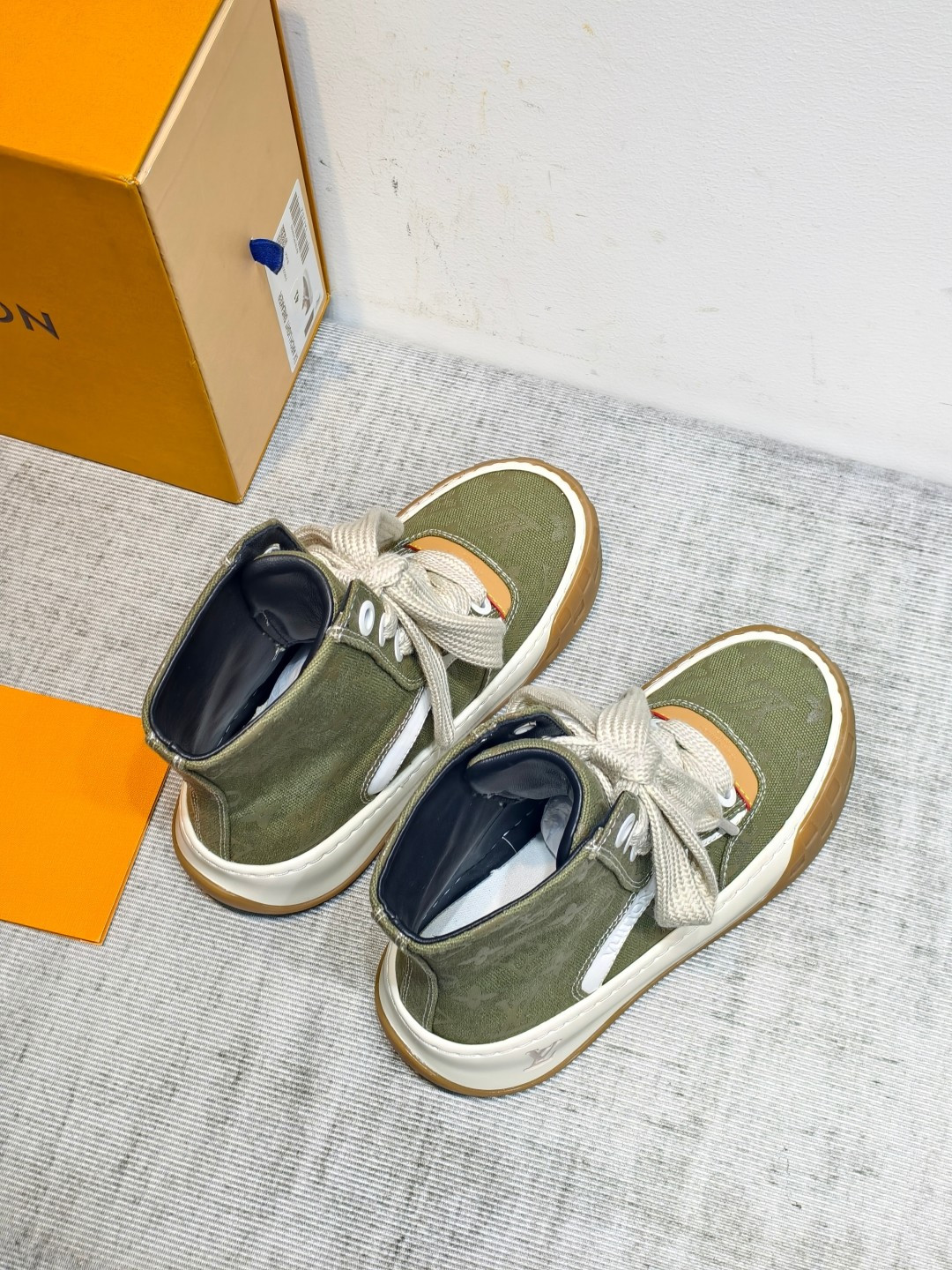 louis vuitton khaki high top sneakers