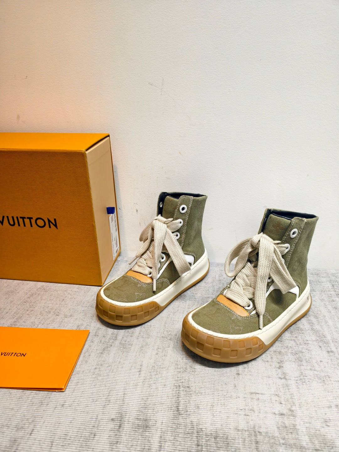 louis vuitton khaki high top sneakers