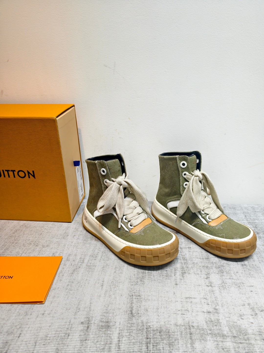 louis vuitton khaki high top sneakers
