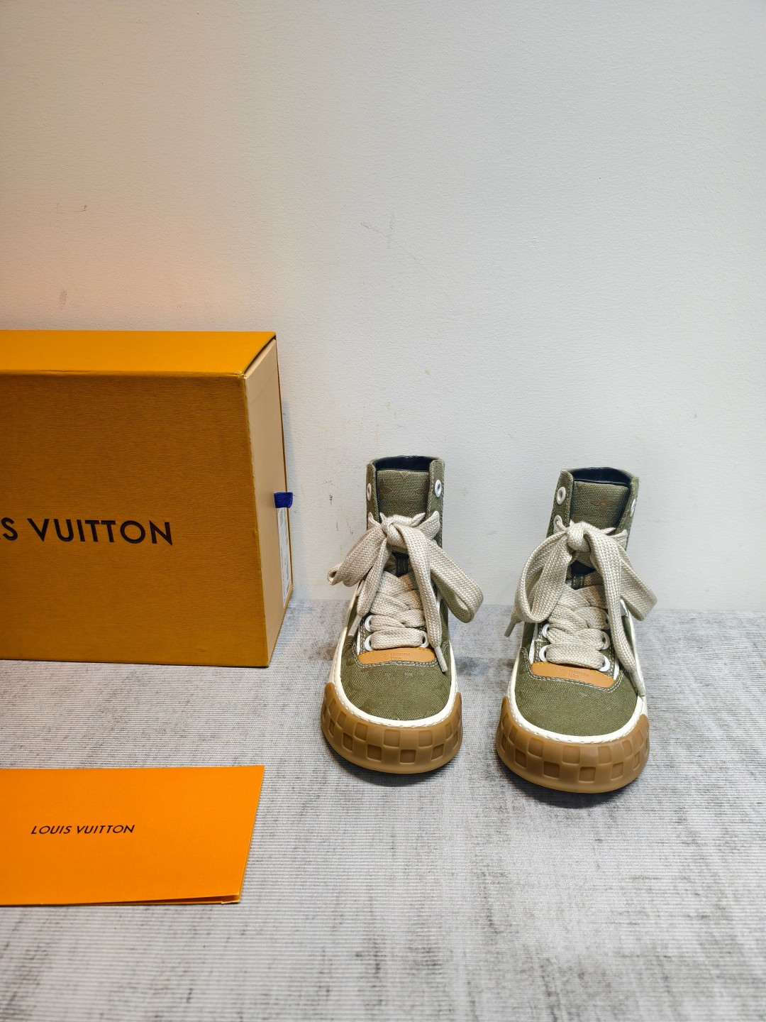 louis vuitton khaki high top sneakers