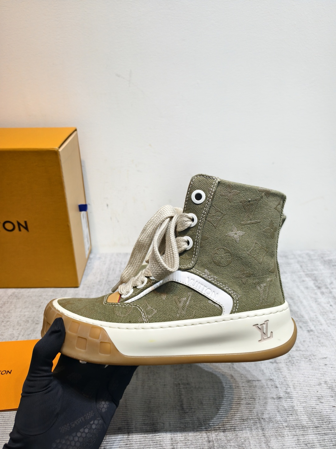 louis vuitton khaki high top sneakers