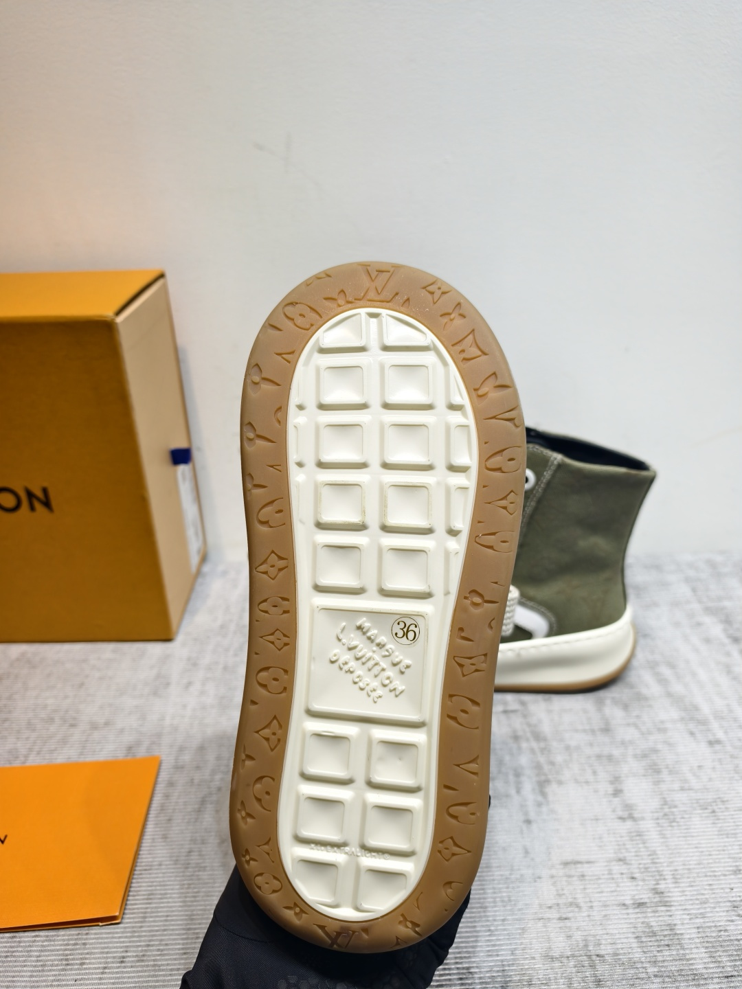 louis vuitton khaki high top sneakers