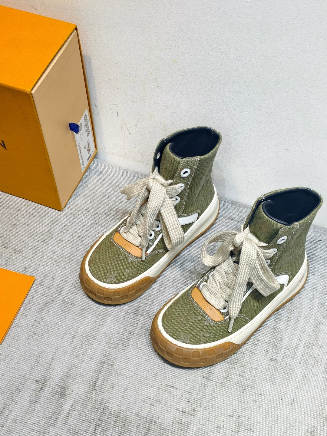 louis vuitton khaki high top sneakers