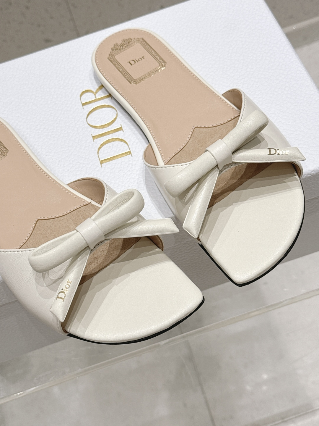 Dior Satin Bow Flat Slide Sandals