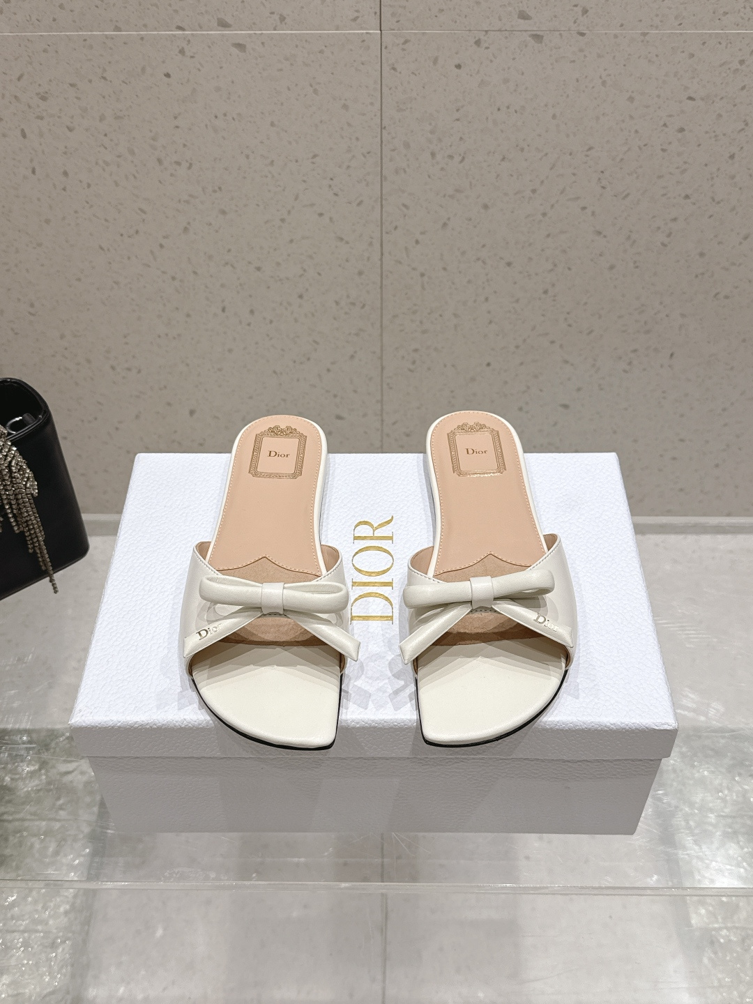 Dior Satin Bow Flat Slide Sandals