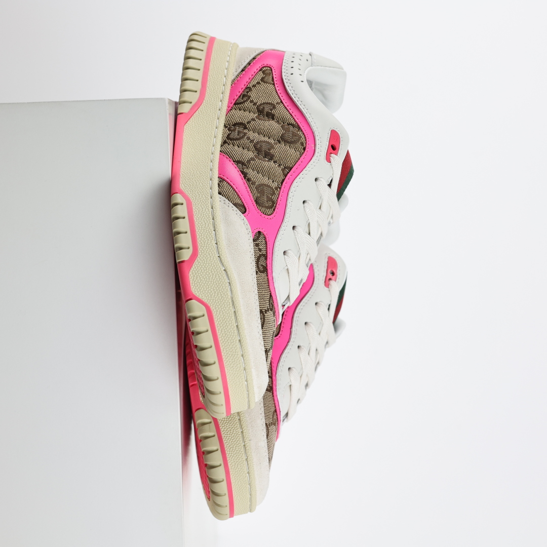 古驰Gucci Re-Web Leather Sneakers 系列低帮复古百搭训练小白板鞋皮革米白乌木色GG红绿标牌