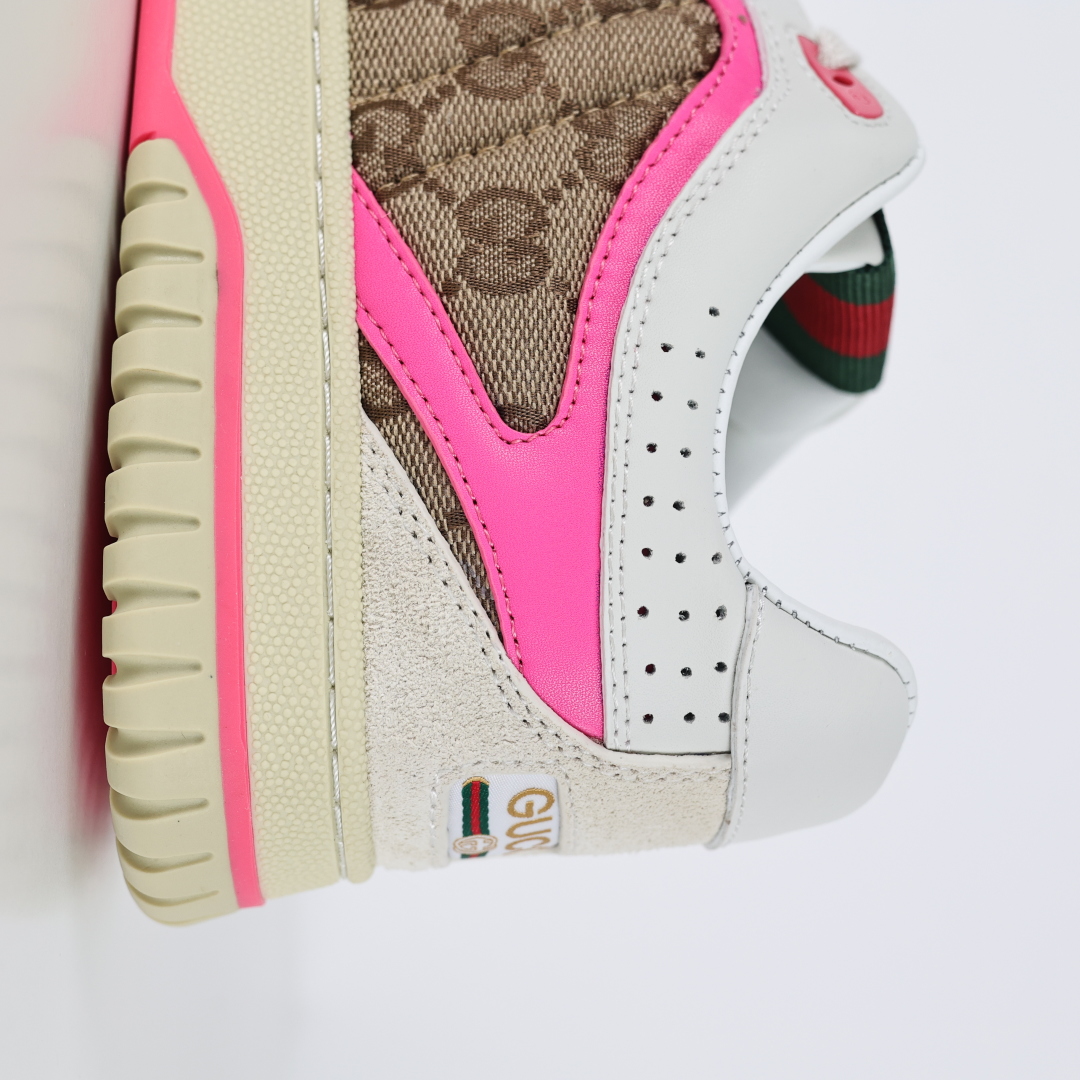 古驰Gucci Re-Web Leather Sneakers 系列低帮复古百搭训练小白板鞋皮革米白乌木色GG红绿标牌