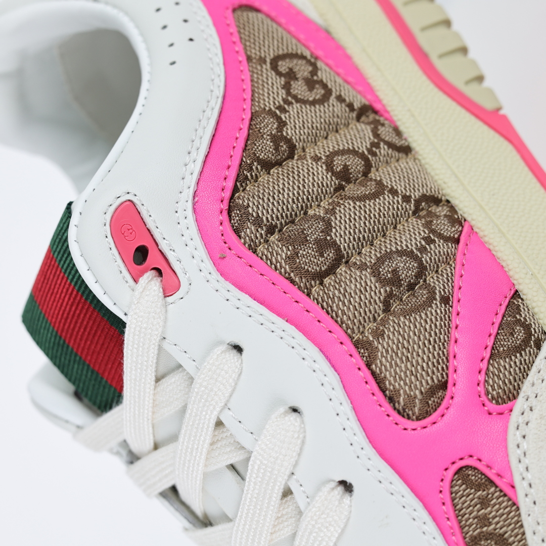 古驰Gucci Re-Web Leather Sneakers 系列低帮复古百搭训练小白板鞋皮革米白乌木色GG红绿标牌