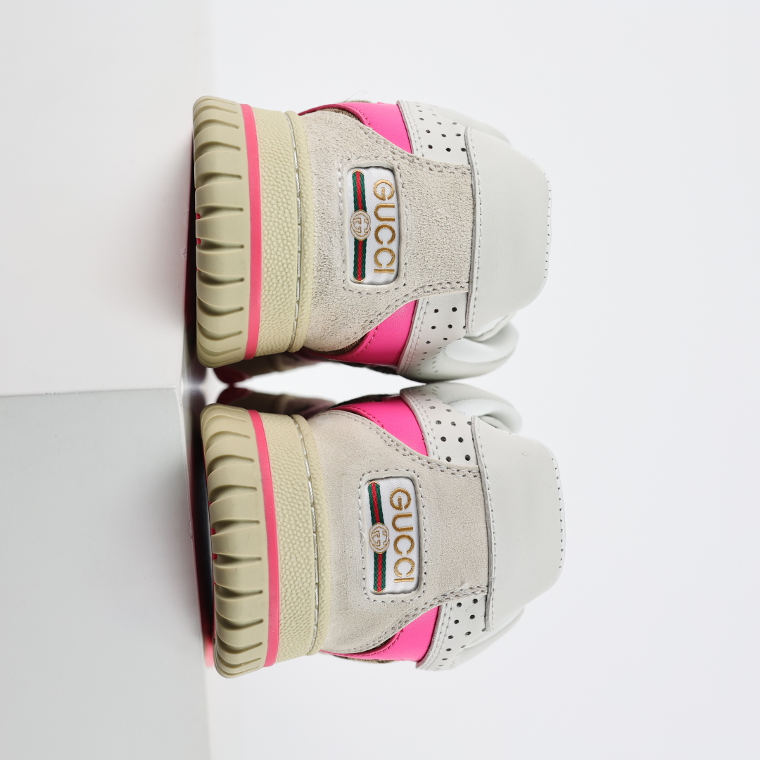古驰Gucci Re-Web Leather Sneakers 系列低帮复古百搭训练小白板鞋皮革米白乌木色GG红绿标牌