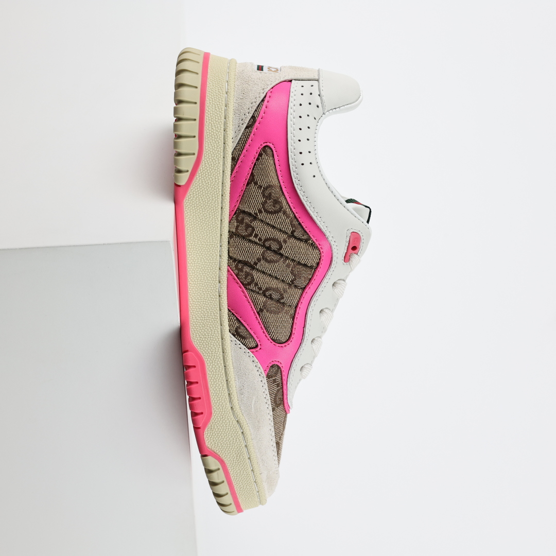 古驰Gucci Re-Web Leather Sneakers 系列低帮复古百搭训练小白板鞋皮革米白乌木色GG红绿标牌