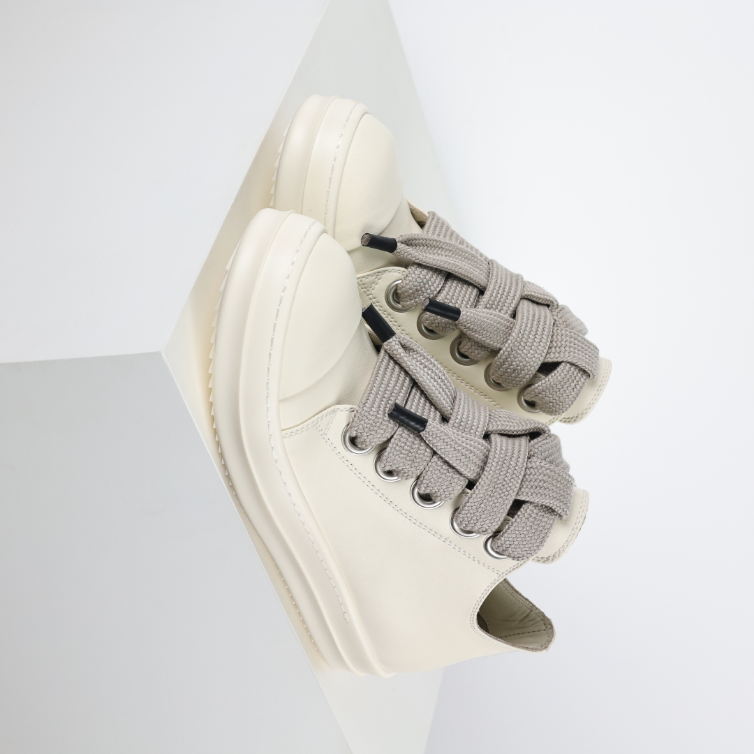 480  X1 Rick Owens Drkshdw 瑞克·欧文斯低帮皮面时尚运动板鞋 米白色