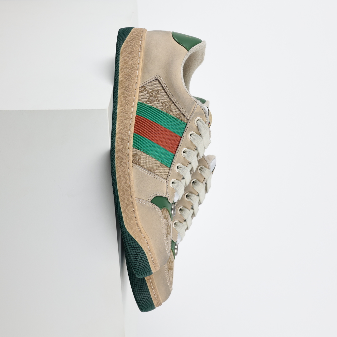 400  Gucci 古驰 Screener 运动休闲时装奢侈品系列 GG珐琅扣 擦脏做旧小脏鞋 “白布海军蓝”