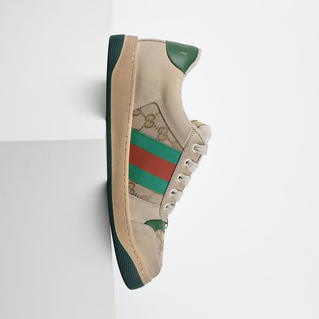 400  Gucci 古驰 Screener 运动休闲时装奢侈品系列 GG珐琅扣 擦脏做旧小脏鞋 “白布海军蓝”