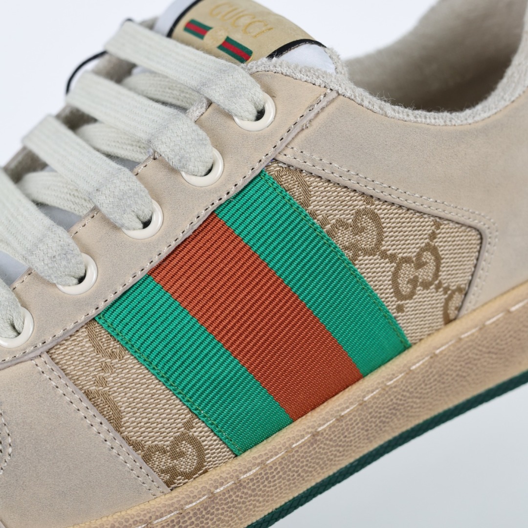 400  Gucci 古驰 Screener 运动休闲时装奢侈品系列 GG珐琅扣 擦脏做旧小脏鞋 “白布海军蓝”