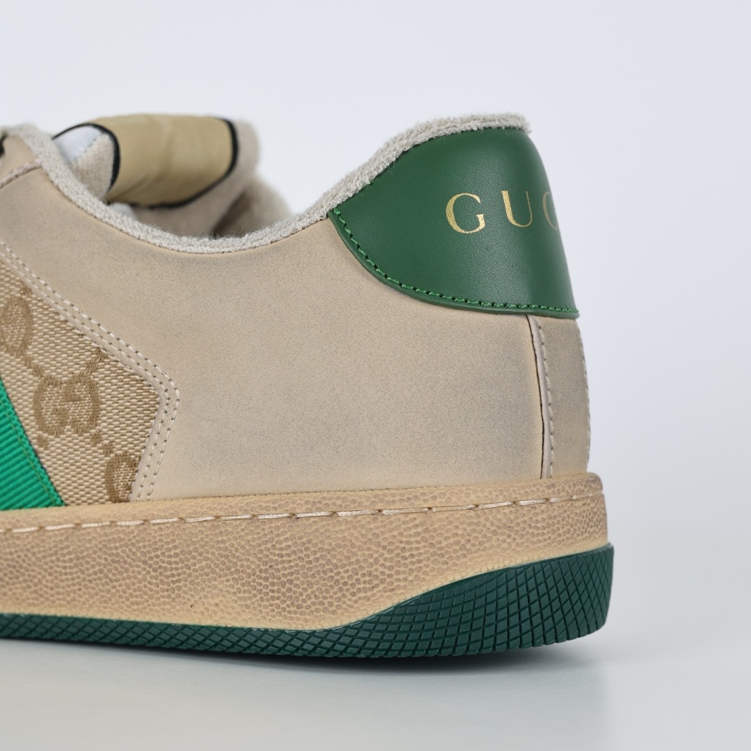 400  Gucci 古驰 Screener 运动休闲时装奢侈品系列 GG珐琅扣 擦脏做旧小脏鞋 “白布海军蓝”