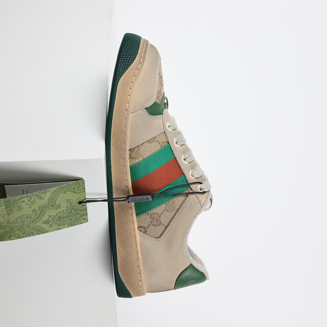 400  Gucci 古驰 Screener 运动休闲时装奢侈品系列 GG珐琅扣 擦脏做旧小脏鞋 “白布海军蓝”