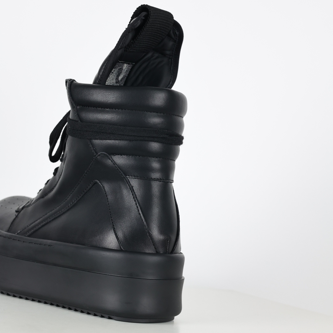 Rick Owens Drkshdw 瑞克·欧文斯皮面倒三角高帮时尚厚底运动板鞋 全黑 二级市场已经7