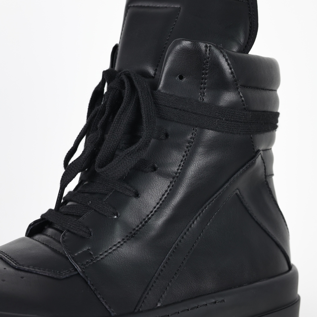 Rick Owens Drkshdw 瑞克·欧文斯皮面倒三角高帮时尚厚底运动板鞋 全黑 二级市场已经7