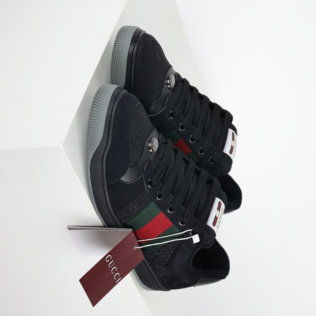 400 Gucci 古驰 Screener 运动休闲时装奢侈品系列 GG珐琅扣 擦脏做旧小脏鞋