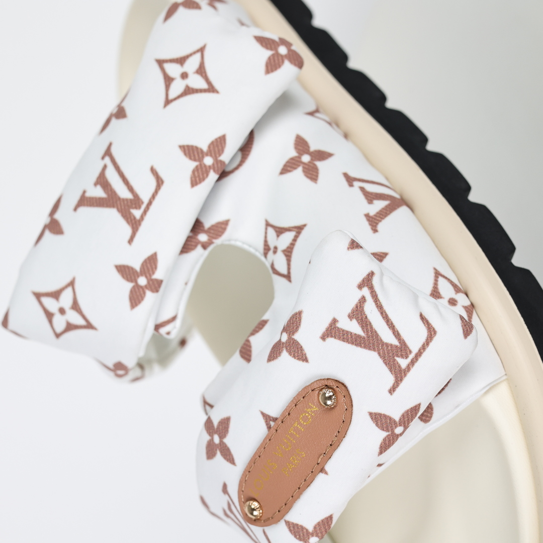 LOUIS VUITTON ｜路易威登2025ss最新春夏款 村上隆/Takashi Murakami x LOUIS Pool Pillow Comfort 皮革 圆头套脚一字拖鞋