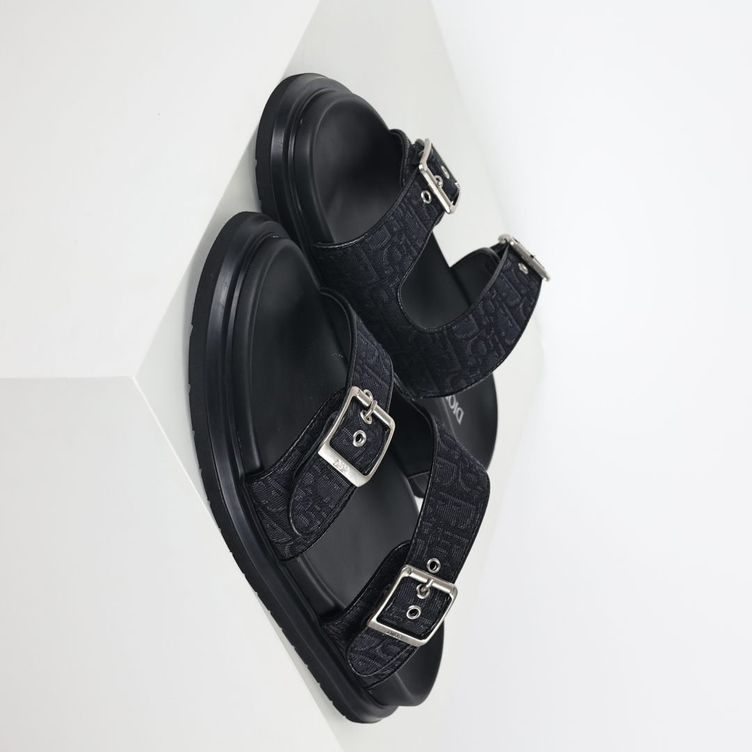 Dior 迪奥 Aqua 圆头平底 牛仔字母印花一字拖鞋 黑色